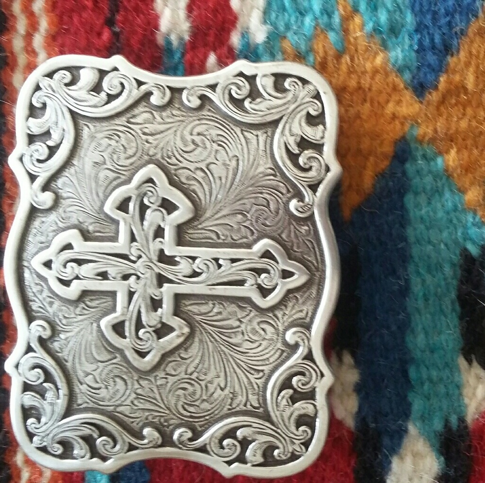 silver cross western belt buckle